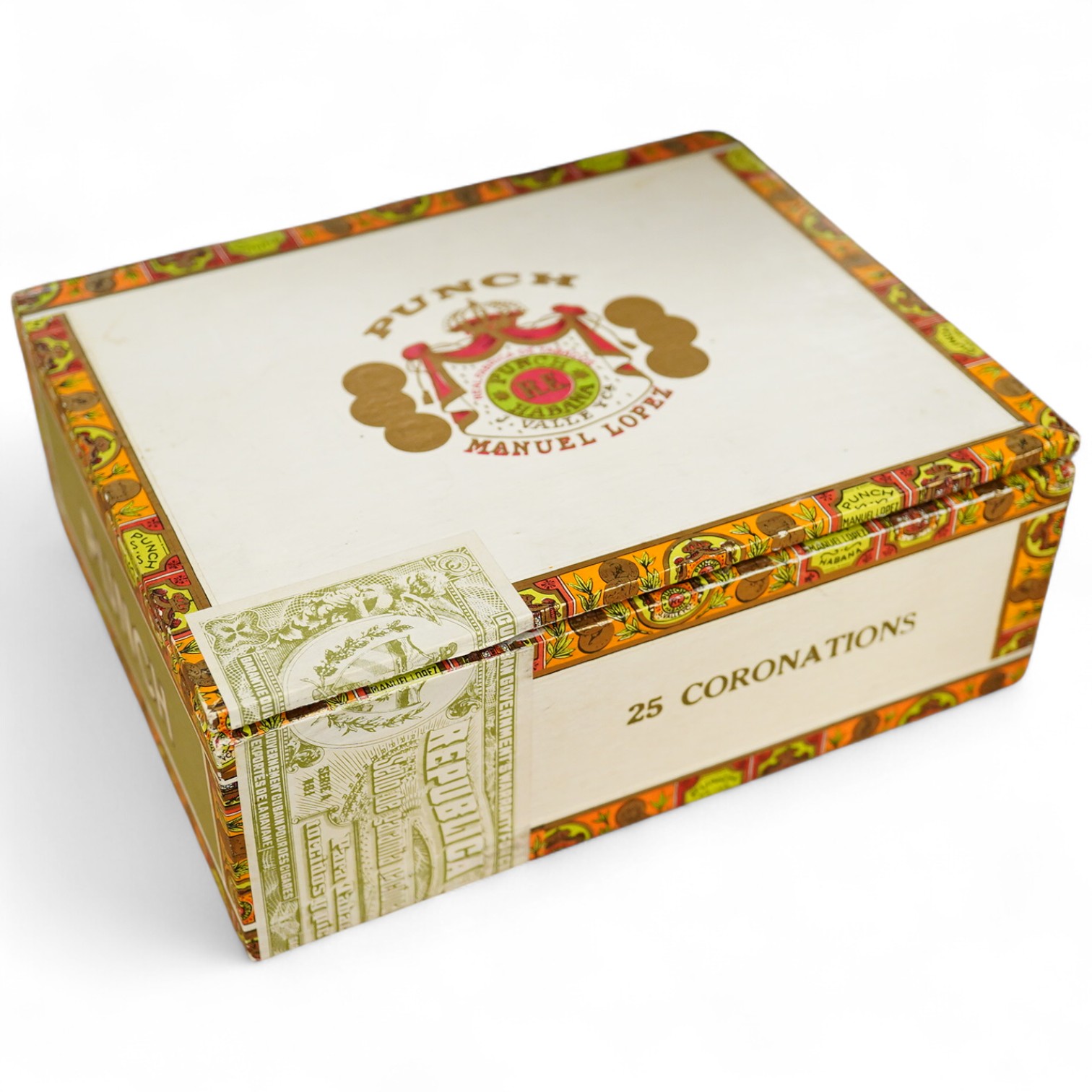 A box of eighteen Punch Coronation Cuban cigars, in opened box.